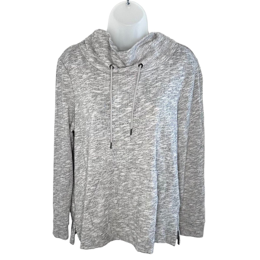 JANA Women's Gray Pullover Sweater Cowel Neck w/ Drawstring & Front Pocket Sz M